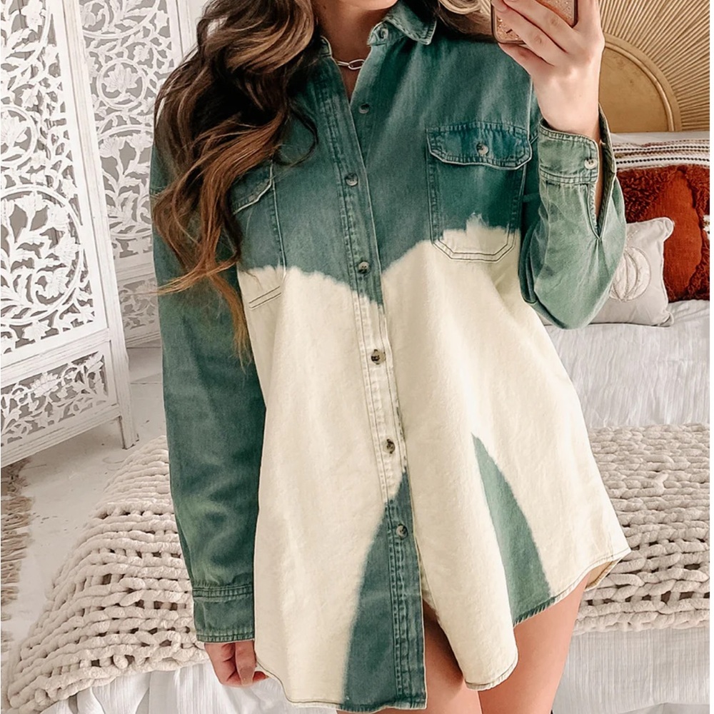EUC You're Gonna Love This Olive, Bleached Denim Tunic Top
